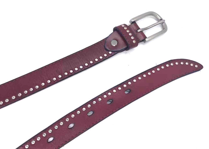 2.8cm Red Women's Fashion Studded Leather Belt With Antique Silver Buckle