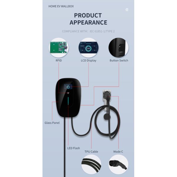 Electric Car Home EV Charging Station Wallbox Evse Smart For Tesla 7KW 32A