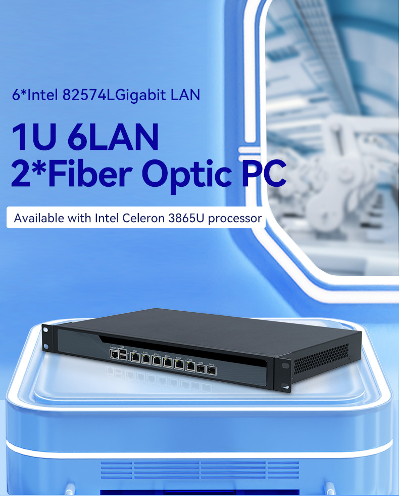 3865U 1U Server 6 LAN 2 Fiber Optic Linux Firewall Router Server With Fan