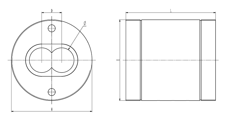 55mm Hole Animal Food Extruder Spare Parts Feeder Twin Screw Barrel For Food Extruder 45 Steel+6542 Materials