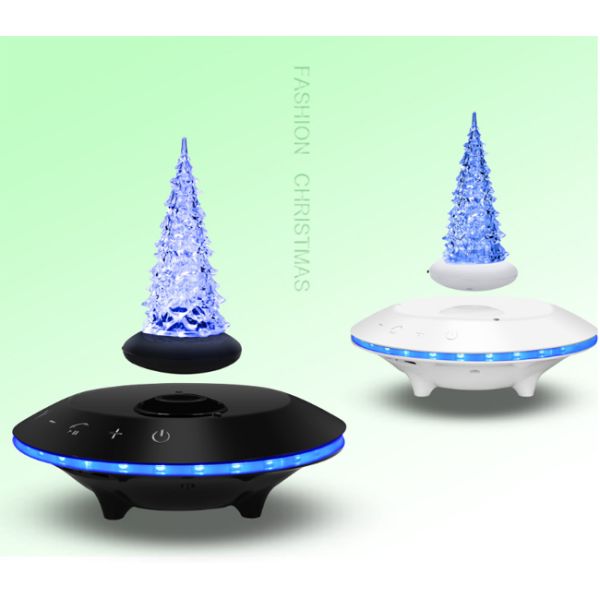 Night Light Maglev Levitating Bluetooth Speaker Compact Button Design White And Black
