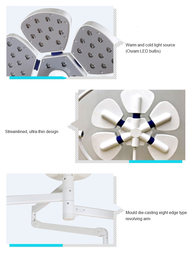 60000h Ceiling Mounted Surgical Light 5000K LED Operation Lamp ABS Material