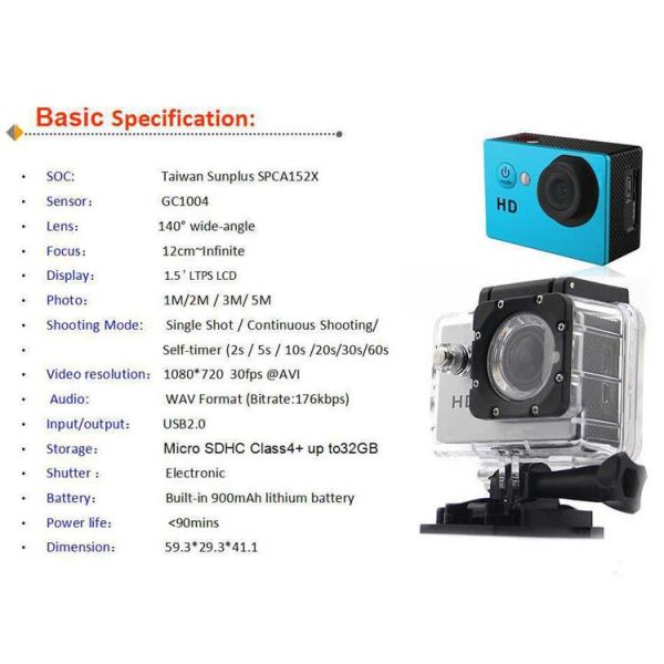 Mini Action Camera For 30M Waterproof Camcorder A8 720P HD Sports Camera Support SD