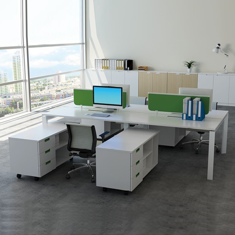 White Modular Cubicle Office Table Desk Workstation For 4 People