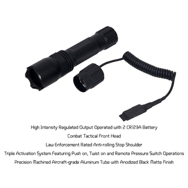 ANS LED Torch Tactical Flashlight 400 Lumens White Aircraft - Grade Aluminum Tube Anodized Black