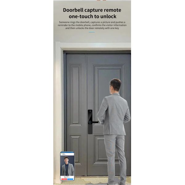 High Security Camera Smart Lock Black Silver For Home Apartment