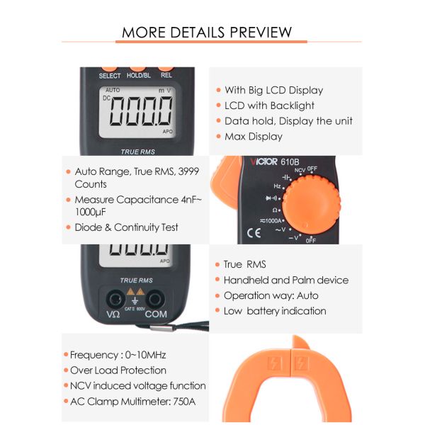 Small Ammeter Digital Clamp Multimeter