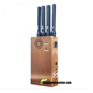China DC12V 4 Antennas Golden 2w Cellular Jammer Blocker GPS Wifi 4G 3G GSM Signal Jammer Blocker With Fan/DIP/Leather Case wholesale