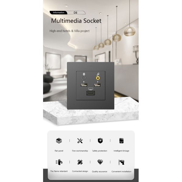 USB / HDMI Multimedia Wall Outlet impact resistance UK standard