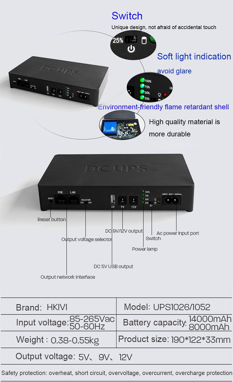 Small Size Ups 12v 26w 36w 52w 10400mah 20000mah Smart Mini Ups For CCTV Camera Wifi Router