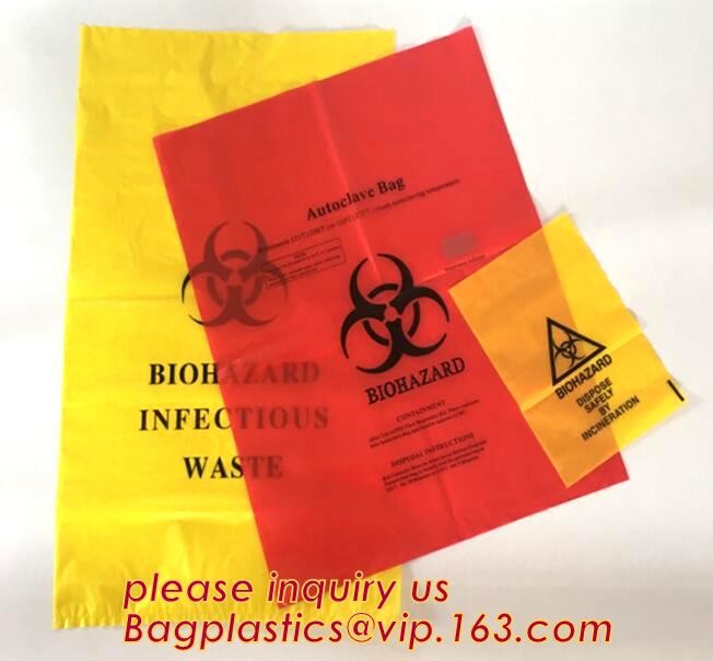 LDPE biohazard waste bin bags disposable medical autoclave bags, biohazard specimen bag plastic adhesive flat bag, bagea