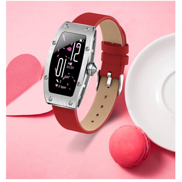 Fashionable Red Strap RTL8762CK Ladies Smart Bracelet IP68 Waterproof