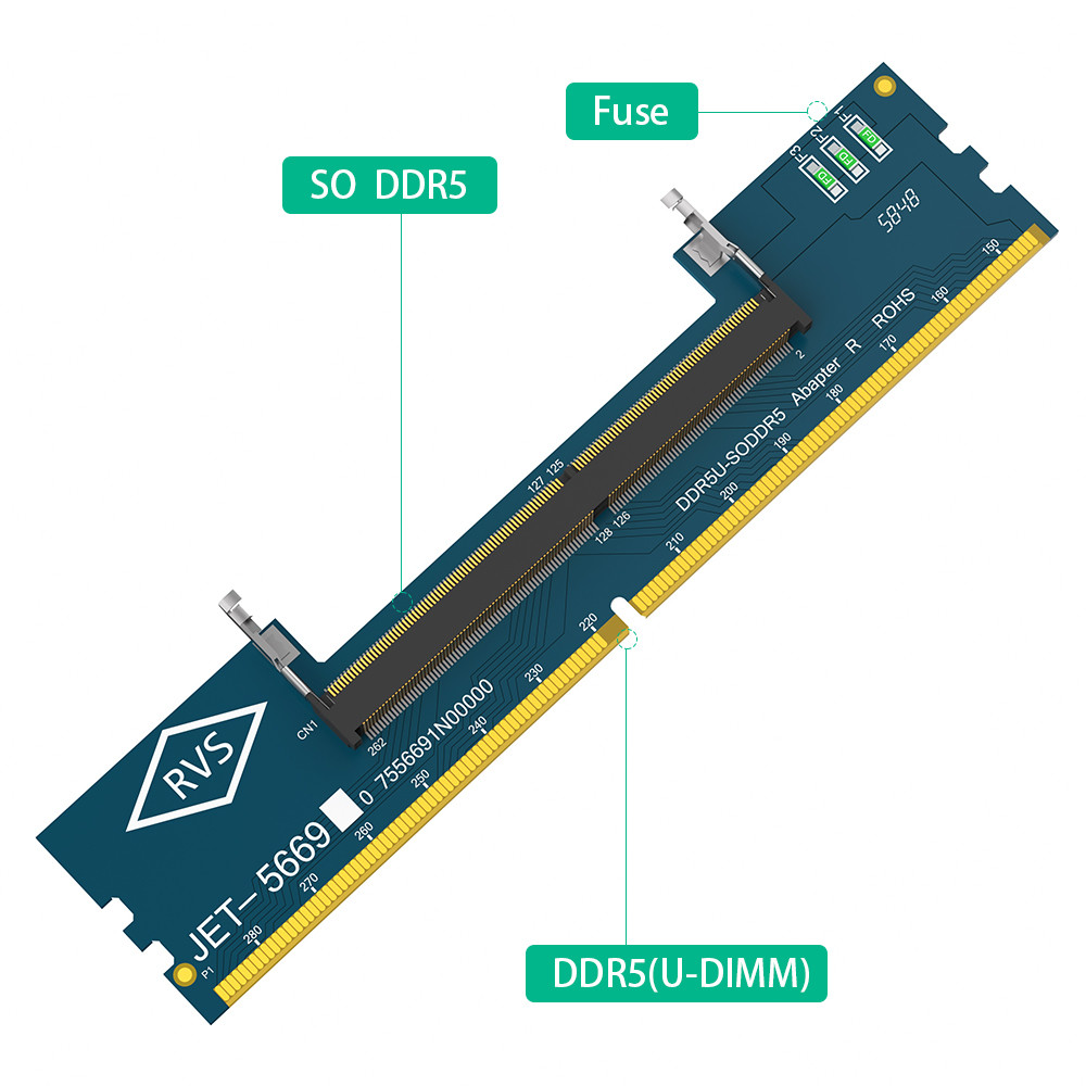 Laptop DDR5 RAM to SO DDR5 U-DIMM Desktop Adapter Card, Memory Tester SO DDR5 to DDR5 U-DIMM Converter