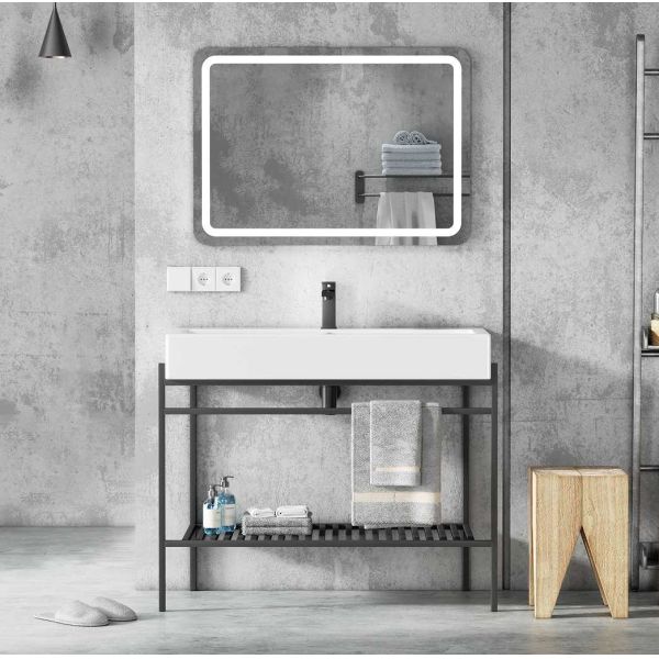 Floor Mounted Hotel Bathroom Cabinet European Ceramic Sink Vanity Unit With Mirror
