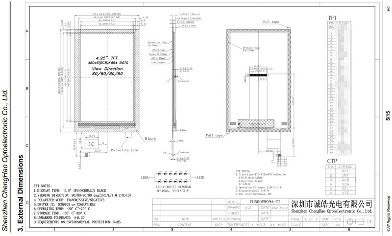 5 Inch Ips Capacitive Touch Screen 40 Pin I2c Lcd Display With Ctp Driver Ic Gt911