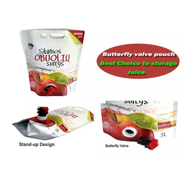 1.5L 2L 3L 5L 10L Aluminum Foil Wine Stand Up Juice Pouches With Butterfly Valve
