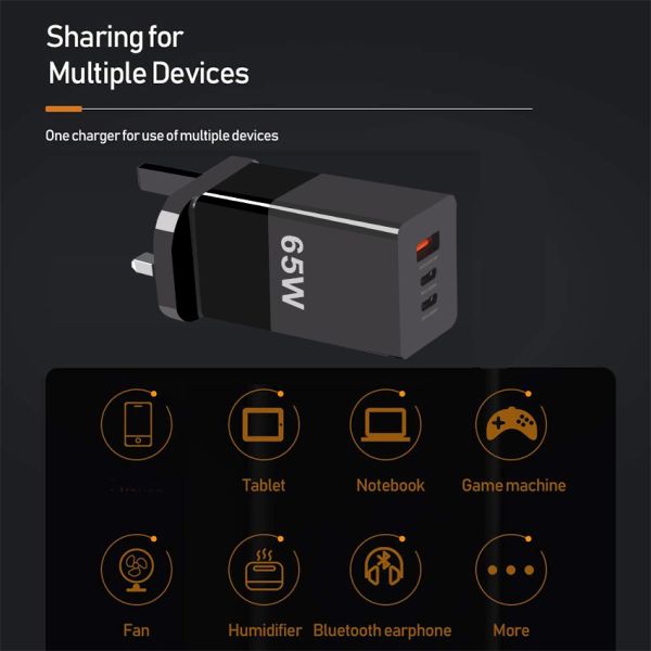 65W GaN USB-C Fast Charger with PPS and Three Ports