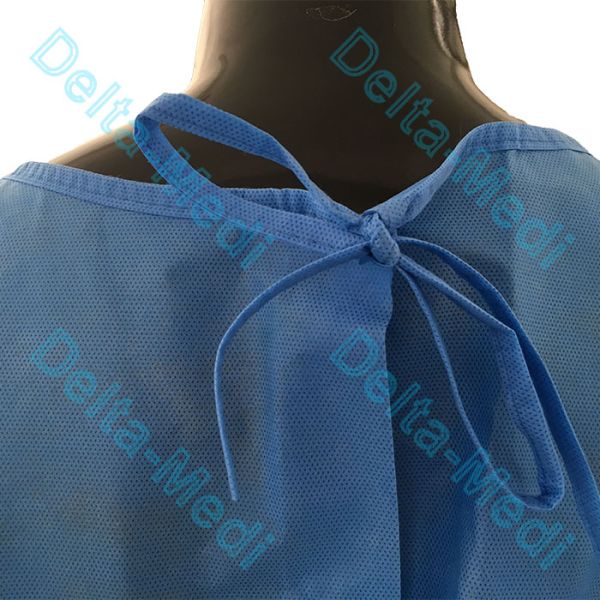 AAMI SMS Neck Tie On Disposable Isolation Gowns Fluid Resistant