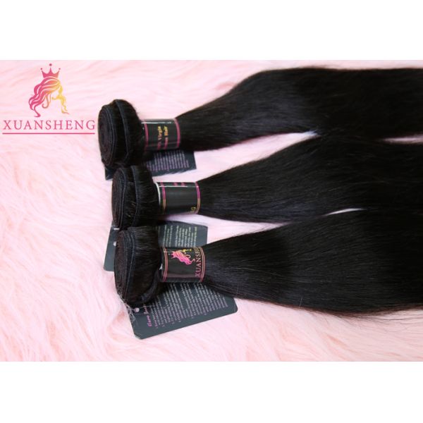 Grade 9A Virgin Indian Hair Raw / 100% Human Hair Weft Straight Black Coler