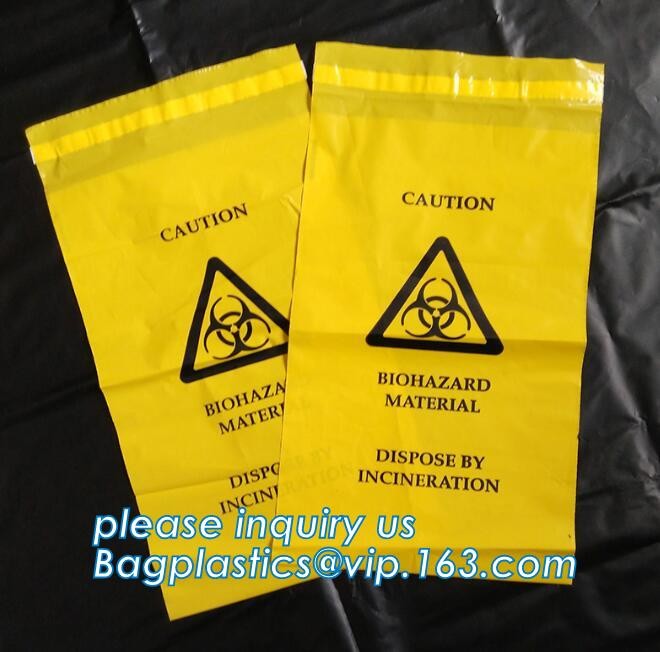 LDPE biohazard waste bin bags disposable medical autoclave bags, biohazard specimen bag plastic adhesive flat bag, bagea