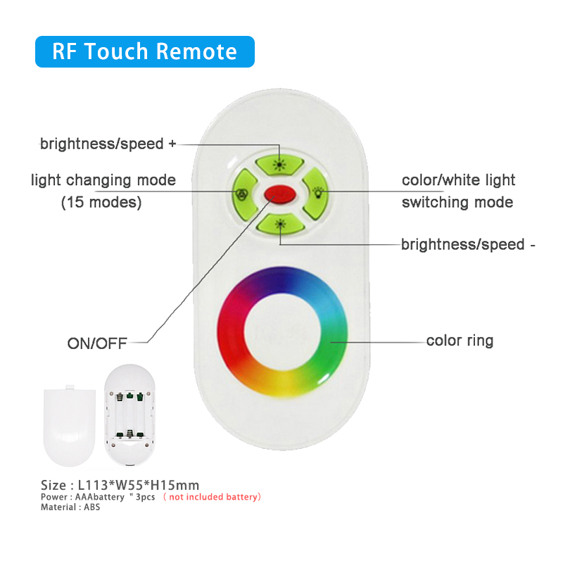RF Touch Remote RGB LED Strip Controller DC 12V 18A For RGB LED Strips