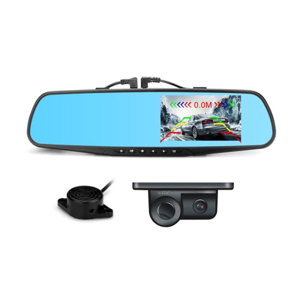 4.3" TFT LCD Screen 2 in 1 Parking Sensor DVR Mirror Colorfully display the directions of barrier with beeper buzz.