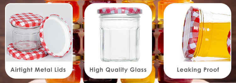 Food Grade 120 Ml 240 Ml 300 Ml Square Glass Jar Jam Jars with Metal Lid