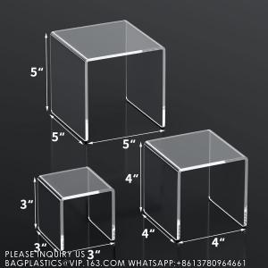 China Acrylic Display Boxes Clear Cube Riser Transparent Display Cases For Collectibles 5 Sided Acrylic Cube Organizer wholesale