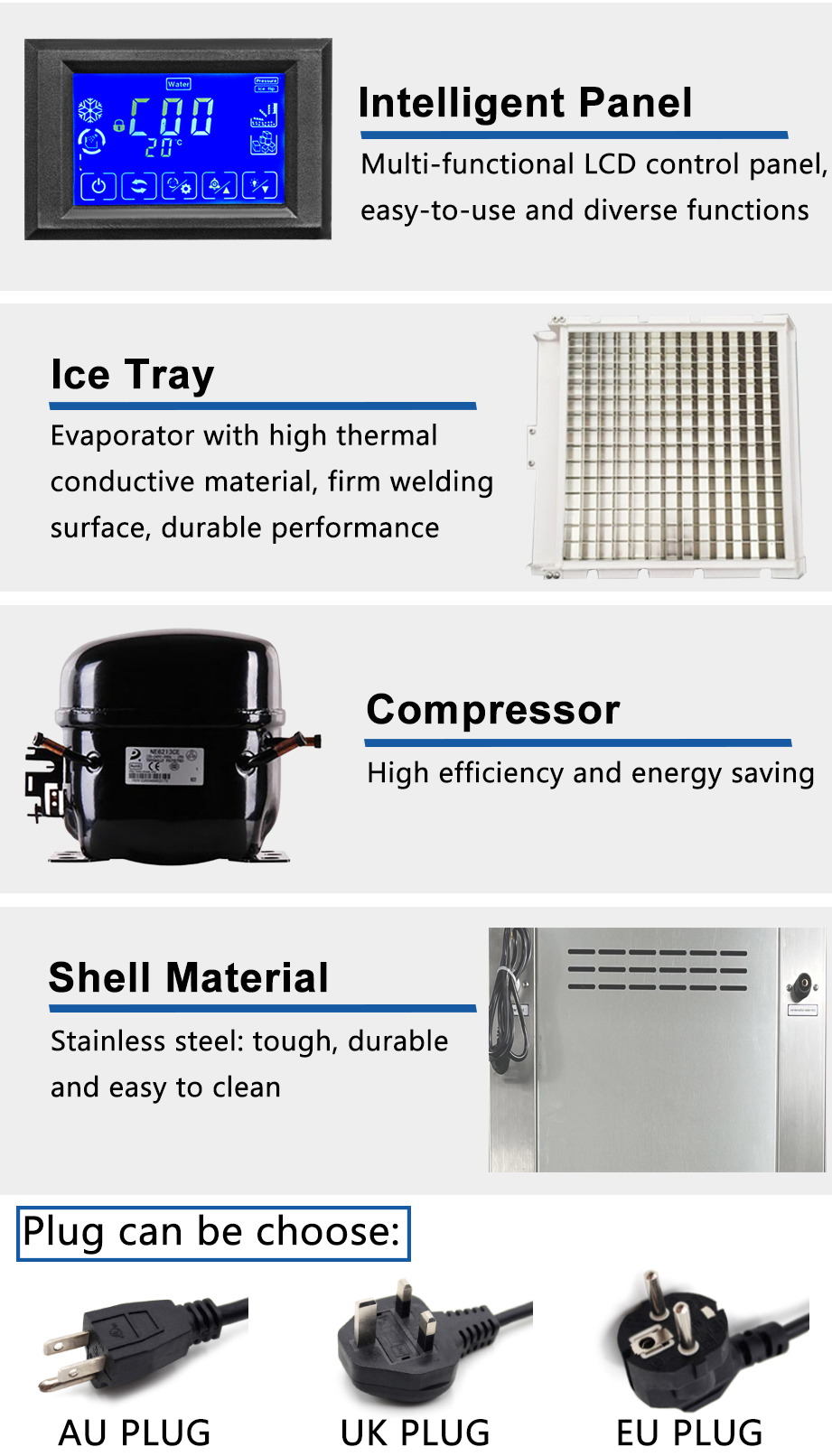 Stainless Steel 500kg Cube Ice Maker Machine for Commercial at 785x830x1670mm