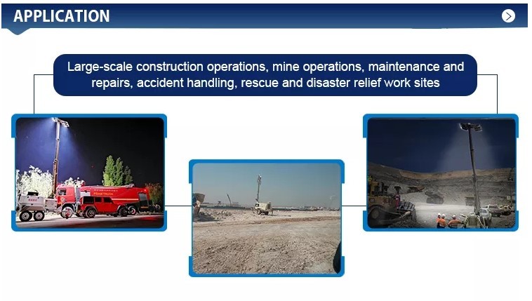 Mining Diesel Light Tower Adjustable With 4 Stable Legs Vertical Retractable Mast