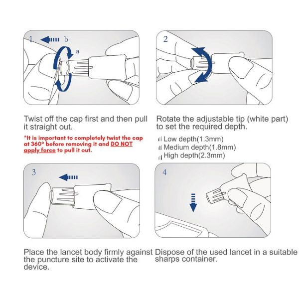 Gamma Sterilized Single Use Safety Lancets 23G 26G 28G with 3 Adjustable Depths
