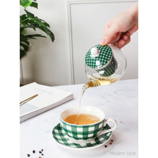 Custom Logo Artwork Ceramic Coffee Serving Stackable Pot And Cup Saucer For One Set