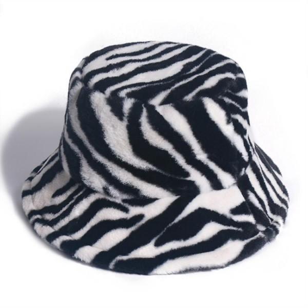 Quality Womens Winter Basin Hats 2021 Zebra Pattern Faux Rabbit Fur Bucket Hat Thick Style Winte for sale