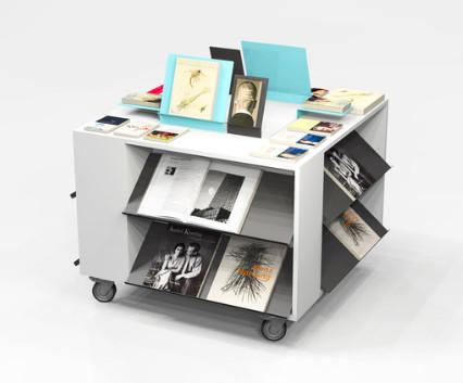 Quality Portable Cube Big Storage Magazine Display Rack Counter With Wheels Quick Ship for sale