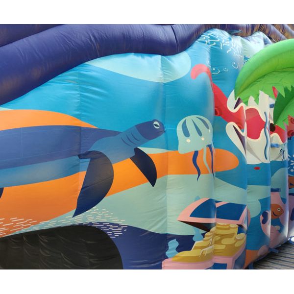 2019 water park giant inflatable bouncer slide with four 4 slides for kids adults