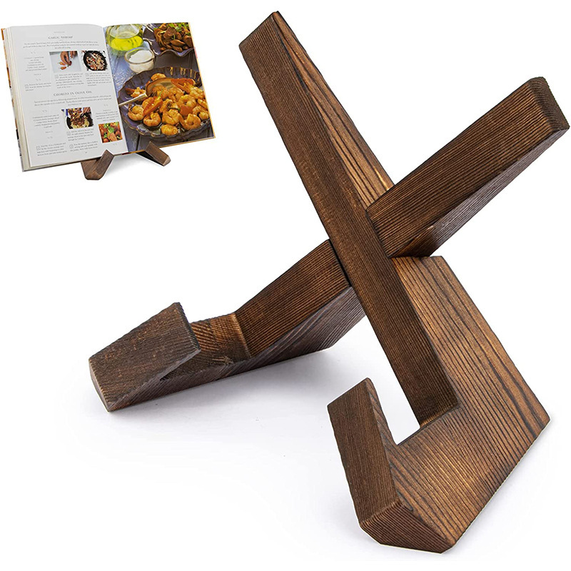 Solid Wood Cook Book Stand Farmhouse Kitchen Decor for Tablet Fancy Plate Vinyl and Recipe Book