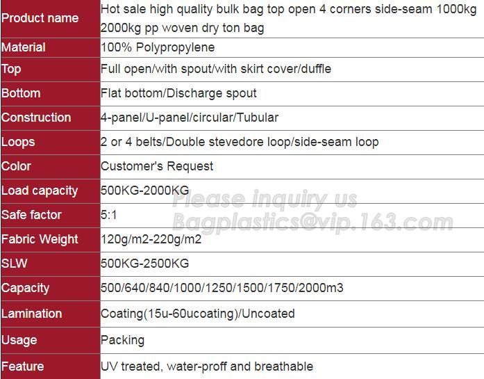 PP woven flexible big bag with baffle and brace inside for packing 2000kg iron ore with high UV treated, bagplastics,