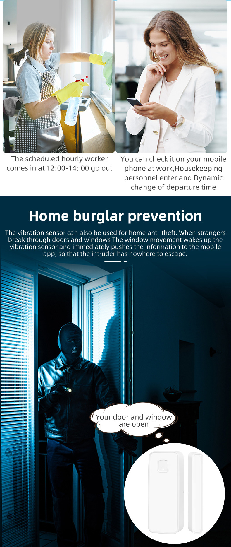 Tuya Smart Wireless Door Window Sensor Home Alarm System Temperature Humidity Detection