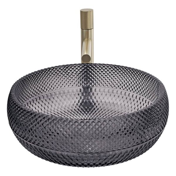 Italian Design Crystal Glass Vessel Basins Transparent Black Color Countertop