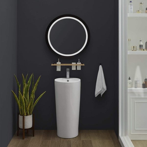 1.75'' Drain Glossy White Ceramic Pedestal Bathroom Sinks With Chrome Finish Overflow