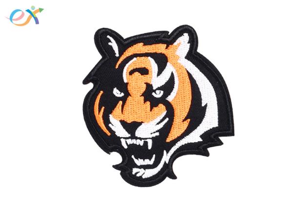Quality Twill Background Fabric Iron On Embroidered Patches Tiger Shape With Laser Cut Edge for sale