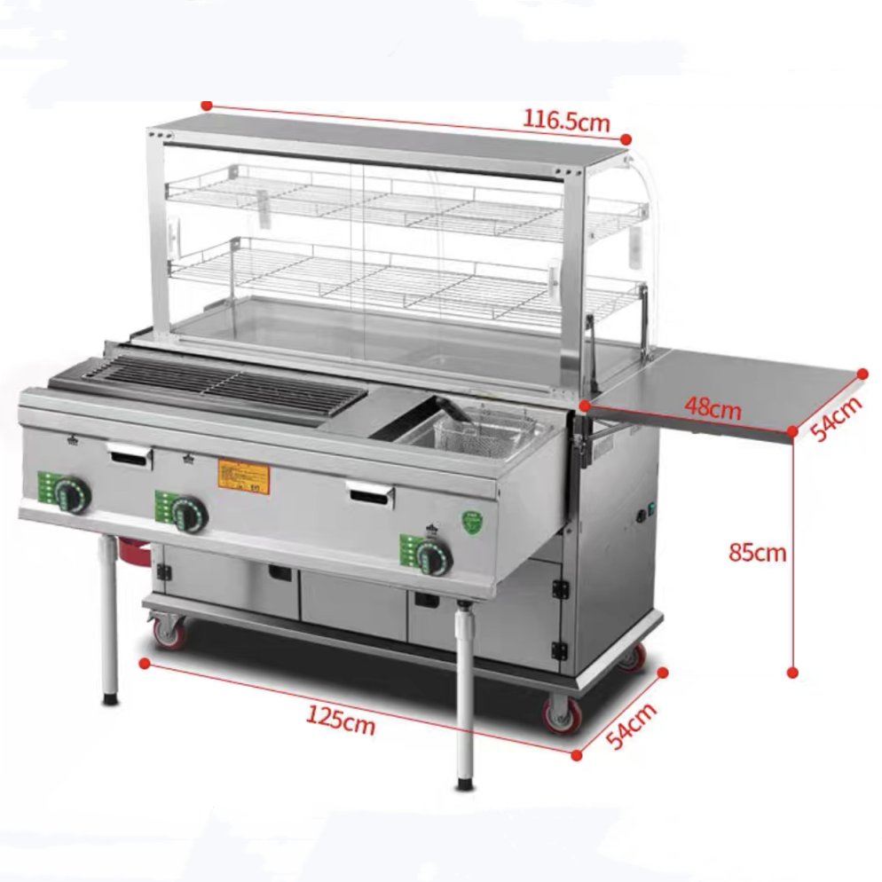 Detachable Mobile Stainless Steel Street Food Beverage Gas Trolley Handcart Cart