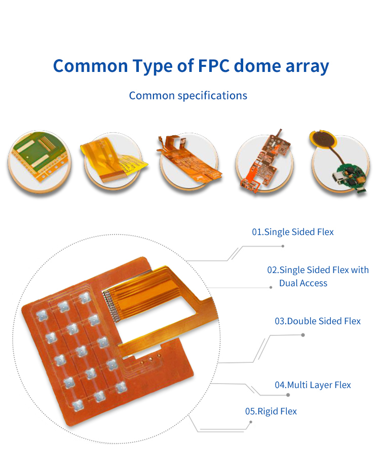 Folding FPC Dome Array SUS301 Metal 0.1mm Tolerance 100K~3KK Shots Life Time