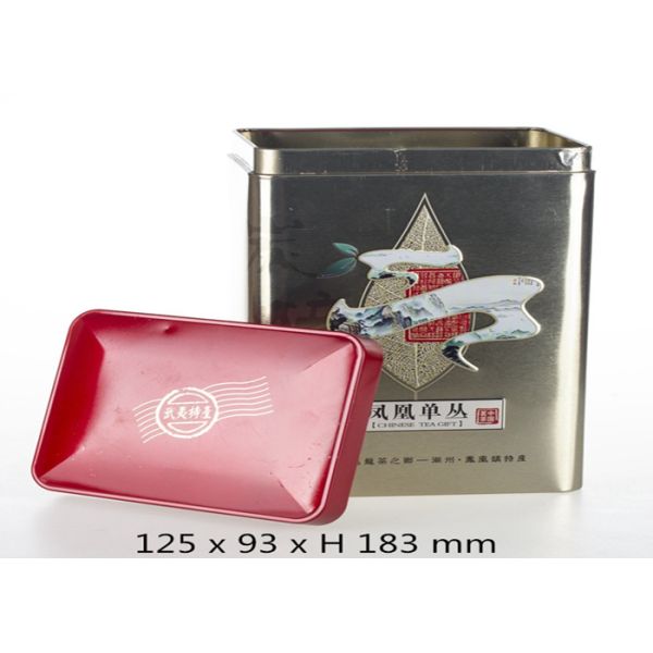 Airtight Rectangular Tea Storage Containers Red And Gold 0.23 MM Safe Recyclable Tinplate