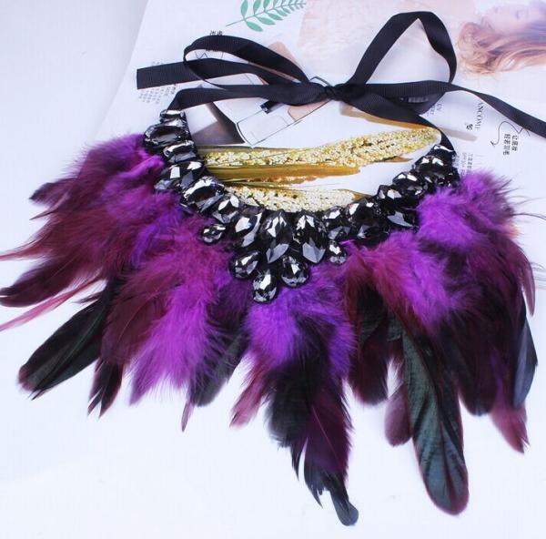Quality fashion luxury temperament ribbon feather false collar necklace clavicle for sale