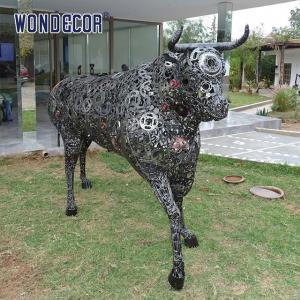 China Outdoor animal art decoration abstract hollow parts assembly bison stainless steel sculpture wholesale