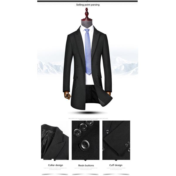 Business Casual Double-Breasted Men's Woolen Coat in Standard Thickness Canvas Fabric