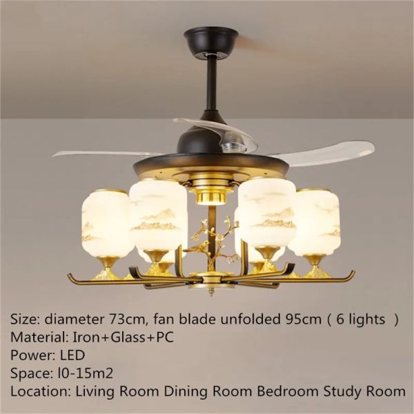 Retractable Blade Modern Folding Fan Light Remote Control Chandelier LED Invisible Ceiling Fan Crystal Light (WH-VLL-29)