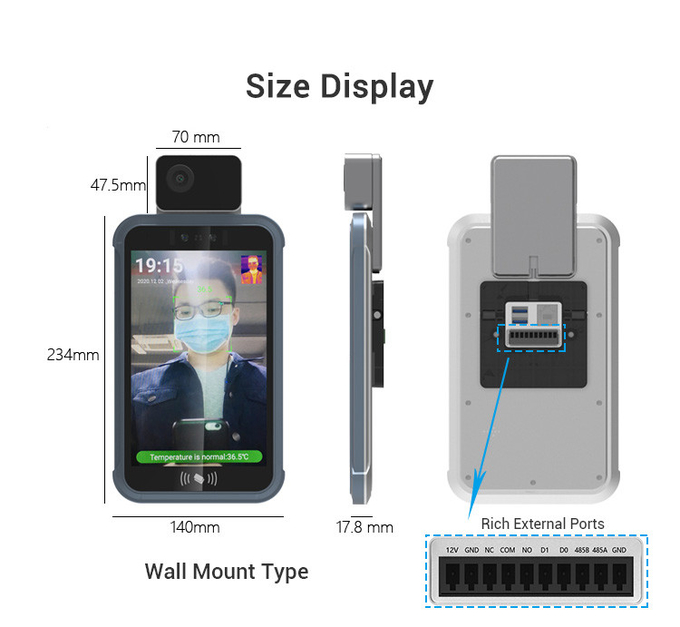 TR08AC Face Recognition Devices Multi Language Non Contact With Health Monitoring Devices