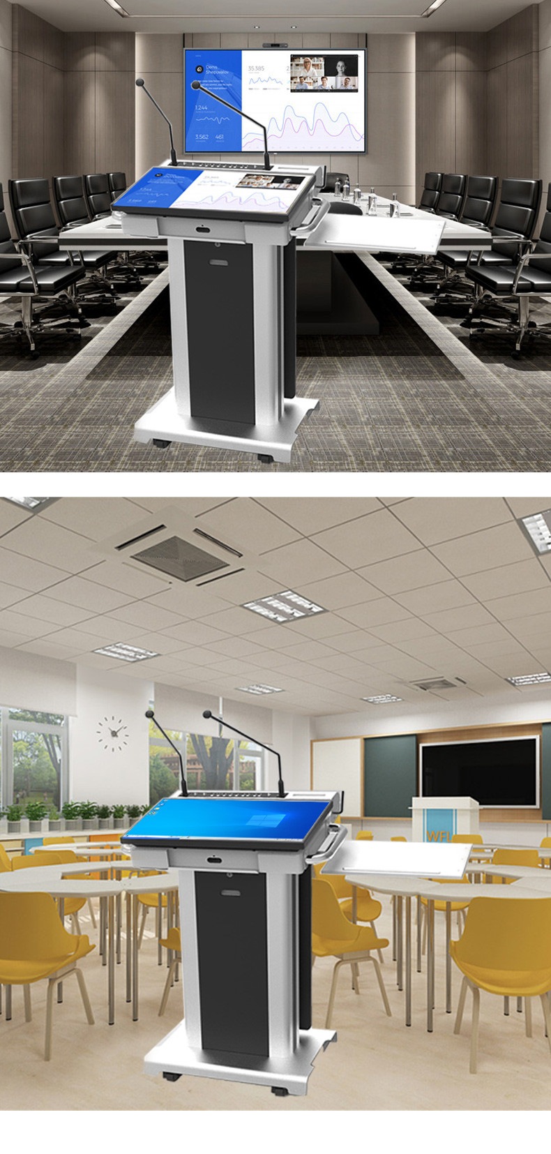 Portable Auditorium Smart Podium With 32" Front Screen / Height Adjustable Digital Lectern